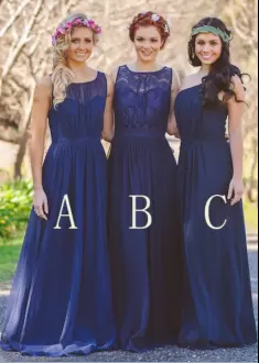 Luxurious Sleeveless Scoop Lace Up Floor Length Lace Bridesmaid Dresses Scoop
