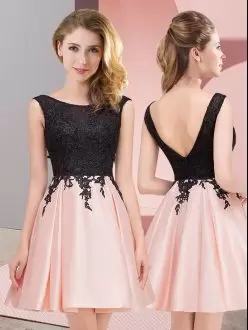 Cheap Two Tone Black and Pink Scoop Short Satin Lace Quinceanera Court Dress Zipper Back