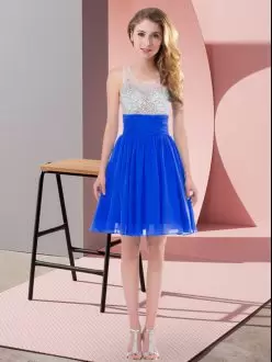 Royal Blue Sleeveless Mini Length Beading Side Zipper Bridesmaid Gown Scoop