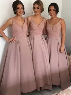 Super Floor Length Pink Wedding Guest Dresses Spaghetti Straps Sleeveless