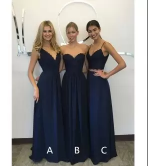Dynamic Navy Blue Bridesmaid Dress Party and Wedding Party with Lace V-neck Sleeveless