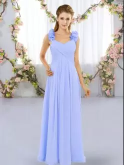 Wonderful Lavender Chiffon Lace Up Bridesmaids Dress Sleeveless Floor Length Hand Made Flower