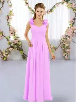Fashion Straps Sleeveless Wedding Party Dress Floor Length Hand Made Flower Lilac Chiffon