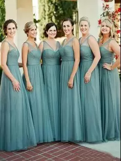 Green Bridesmaids Dress Party and Wedding Party with Ruching V-neck Sleeveless