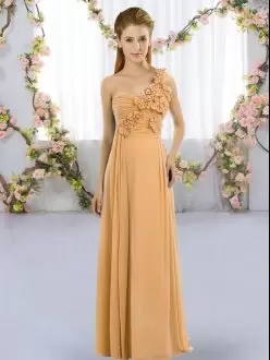 Attractive Orange Sleeveless Hand Made Flower Floor Length Wedding Party Dress