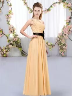 Orange Chiffon Zipper One Shoulder Sleeveless Floor Length Bridesmaid Gown Belt