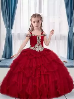 Red Beading Floor Length Little Girls Pageant Dress Wholesale