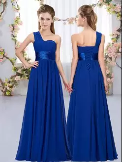 New Arrival Royal Blue Empire Belt Bridesmaid Dress Lace Up Chiffon Sleeveless Floor Length