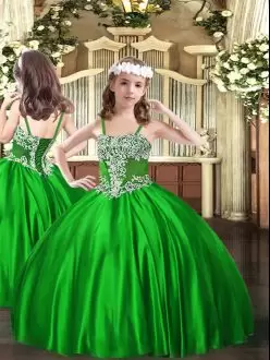 Floor Length Green Pageant Dress Toddler Straps Sleeveless Lace Up