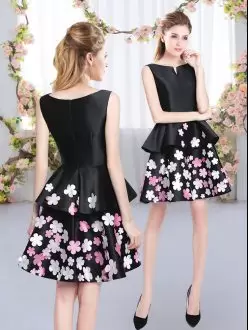 Black Sleeveless Mini Length Pattern Zipper Bridesmaid Dress Scoop