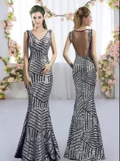 Sweet Silver Side Zipper Bridesmaid Gown Sequins Sleeveless Floor Length