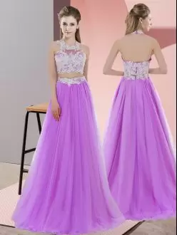 Top Selling Lavender Sleeveless Lace Floor Length Wedding Guest Dresses