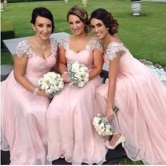 Custom Designed Sweetheart Sleeveless Bridesmaid Dresses Floor Length Beading and Ruching Pink Chiffon