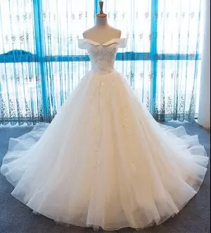 Most Popular White Off The Shoulder Neckline Lace Wedding Gowns Sleeveless