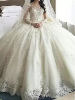 Cute Long Sleeves V-neck Cathedral Train Zipper Lace and Appliques Wedding Dresses V-neck