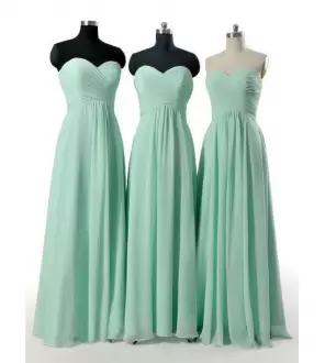 Fine Apple Green Empire Sweetheart Sleeveless Chiffon Floor Length Ruching Bridesmaid Dress