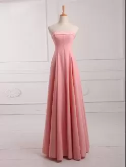 On Sale Watermelon Red Sleeveless Floor Length Ruching Lace Up Wedding Guest Dresses Strapless