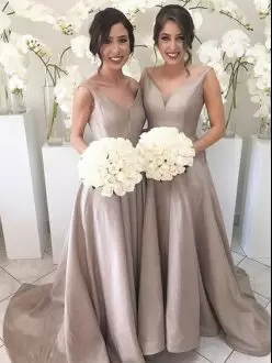 Grey A-line Ruching Bridesmaids Dress Zipper Satin Sleeveless