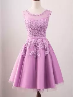 Cheap Lilac Pink Damas Dress Lace Over Bodice Mini Length Illusion Neckline