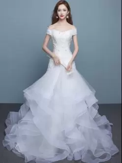 Cheap Off Shoulder Lace Ruffles Mermaid Wedding Dress