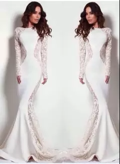 White Lace Up Wedding Gown Lace Long Sleeves With Brush Train