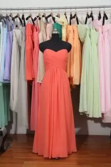 High Class Chiffon Sweetheart Sleeveless Zipper Ruching Wedding Party Dress in Orange