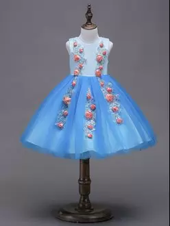 Blue Scoop Zipper Hand Made Flower Flower Girl Dresses for Less Sleeveless