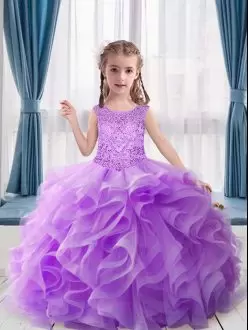 Eggplant Purple Sleeveless Tulle Lace Up Little Girls Pageant Dress Wholesale for Party and Wedding Party