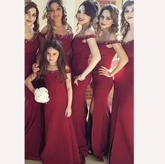 Burgundy Wedding Guest Dresses Party and Wedding Party with Beading Off The Shoulder Sleeveless