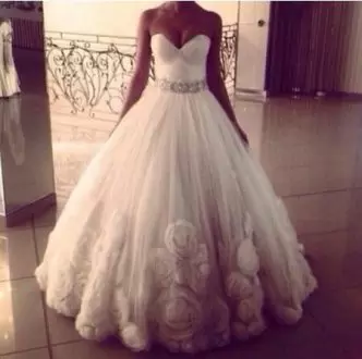 White Ball Gowns Sweetheart Sleeveless Tulle Floor Length Lace Up Hand Made Flower Bridal Gown