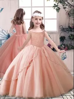 Trendy Off The Shoulder Sleeveless Tulle Pageant Dress Toddler Beading Lace Up