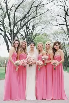 Best Selling Fuchsia Chiffon Lace Up Bridesmaid Dress Sleeveless Floor Length Ruching