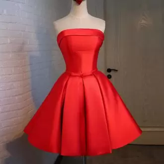 Juniors Mini Length A-line Satin Red Bridesmaid Dress Simple Short Prom Dress Under 100