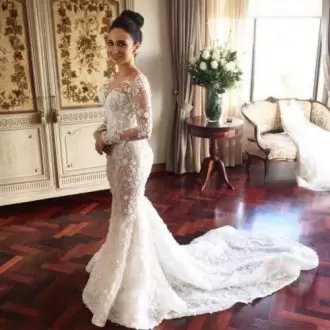 Charming Sheer Neck Mermaid Long Sleeves Wedding Dress with Lace Appliques