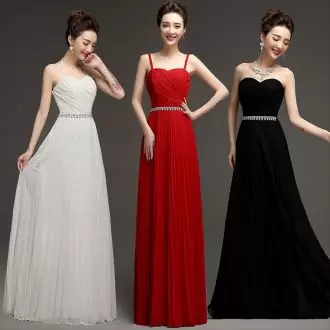Ideal White Lace Up Wedding Guest Dresses Beading Sleeveless Floor Length
