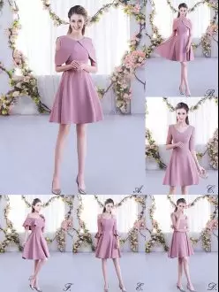 Dusty Pink Scoop Cape Sleeves Short Bridesmaids Dress Wholesale