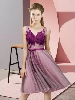 Cheap V-neck Purple Short Quinceanera Court Dress with Belt
