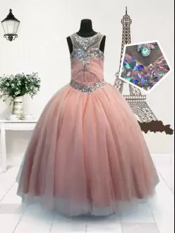 On Sale Ball Gowns Kids Pageant Dress Pink Scoop Organza Sleeveless Floor Length Zipper