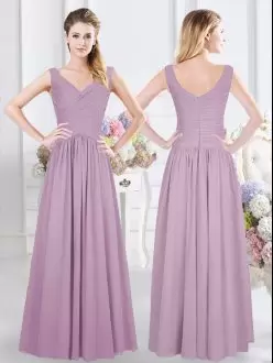 Chiffon Sleeveless Floor Length Bridesmaids Dress and Ruching