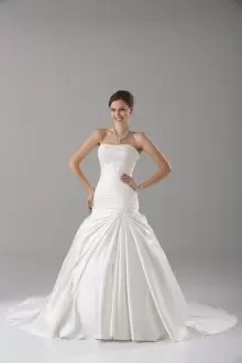 High Quality Beading Wedding Dress White Lace Up Sleeveless Brush Train