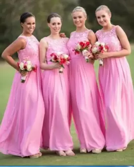 Floor Length Wedding Party Dress Rose Pink for Party and Military Ball and Wedding Party with Lace and Appliques