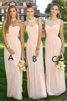 Romantic Floor Length Empire Sleeveless Peach Wedding Party Dress