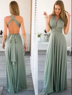 Extravagant Apple Green Wedding Party Dress Party and Wedding Party with Ruching V-neck Sleeveless Criss Cross