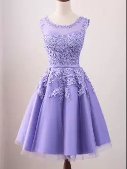 Designer Lavender Sleeveless Knee Length Lace Bridesmaid Dress