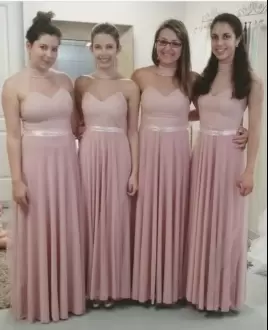 Pink Bridesmaid Dress Party and Wedding Party with Beading and Lace Halter Top Sleeveless Sweep Train Lace Up
