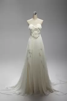 Glorious White Sleeveless Chiffon Court Train Zipper Wedding Dresses for Beach and Wedding Party