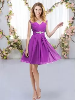 Purple Sleeveless Chiffon Zipper Bridesmaid Dress for Wedding Party