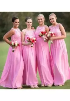 Satin and Organza and Chiffon Sleeveless Floor Length Bridesmaid Gown Sweep Train and Beading and Lace