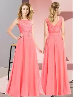 Top Selling Chiffon Sleeveless Floor Length Court Dresses for Sweet 16 and Beading and Appliques