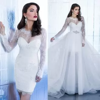 Top Selling White Two Pieces Lace Wedding Gowns Lace Up Tulle Long Sleeves